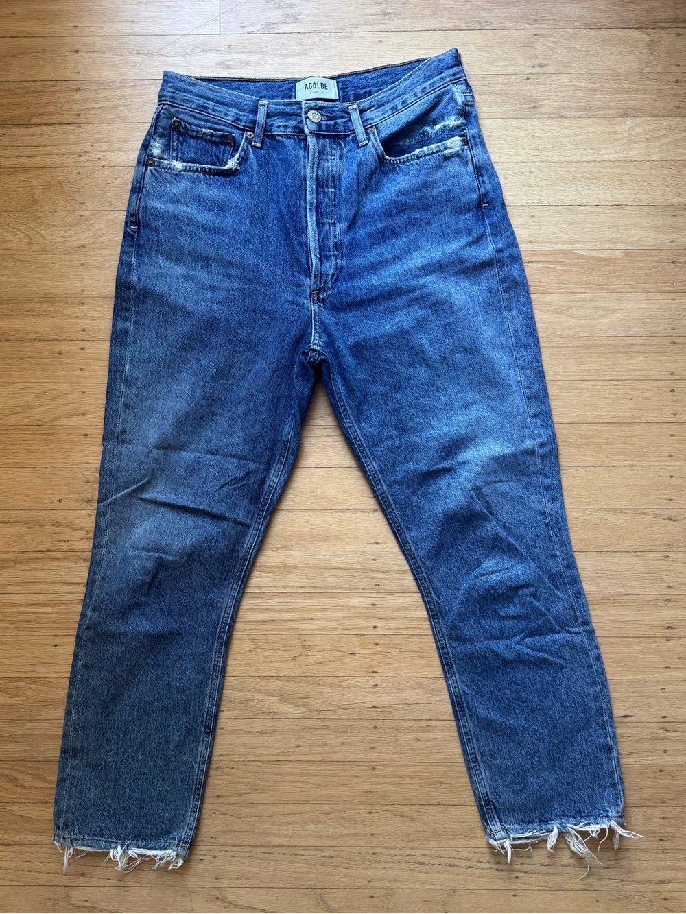 Agolde Riley High Rise Straight Crop Jeans in Frequency Wash, size 27